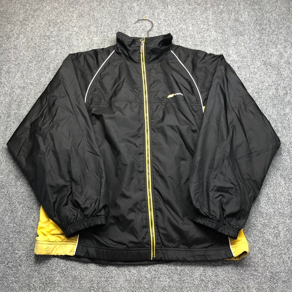 Reebok Mens Vintage Windbreaker Jacket Black Yellow Full Zip Mock Neck Large